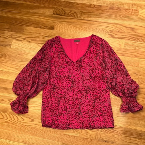 Vince Camuto Tops - Vince Camuto Small Pink and Black Blouse V neck